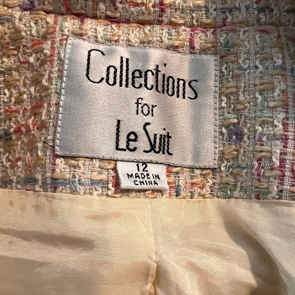 Collection For Le Suit Women's Confetti Tweed Skirt Suit Sz 12 Beige Old Money - Picture 9 of 10